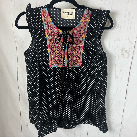 Savannah Jane embroidered polka dot top small - Picture 3 of 6